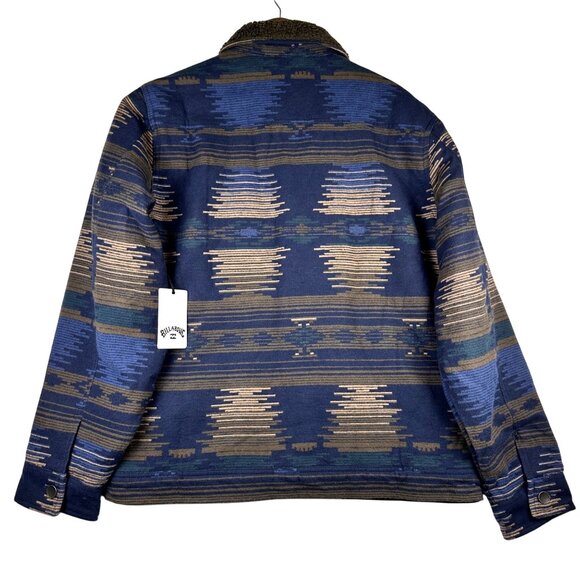 Billabong Barlow Sherpa Mens Jacket Large Aztec Print Blue Tan Southwestern NWT - Picture 3 of 10